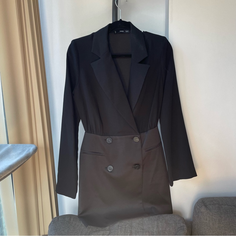 Mango Black Blazer-Style Double-Breasted Dress